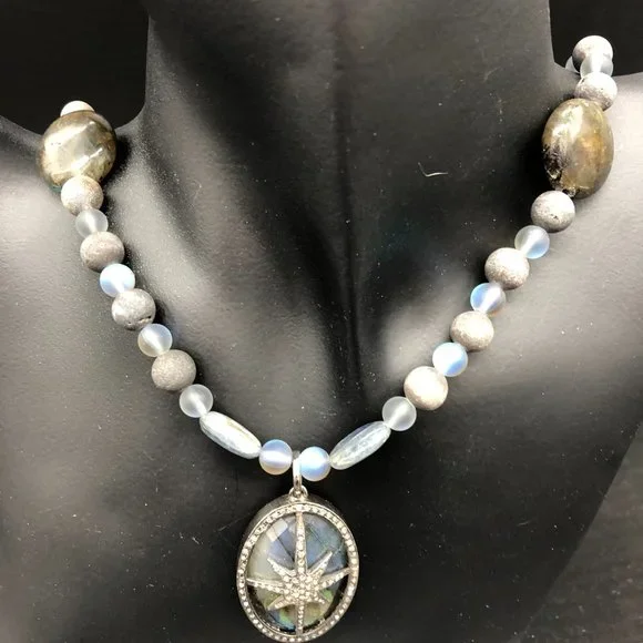 Necklace - Diamond Star Labradorite, Agate, Druzy, Titanium Aura
